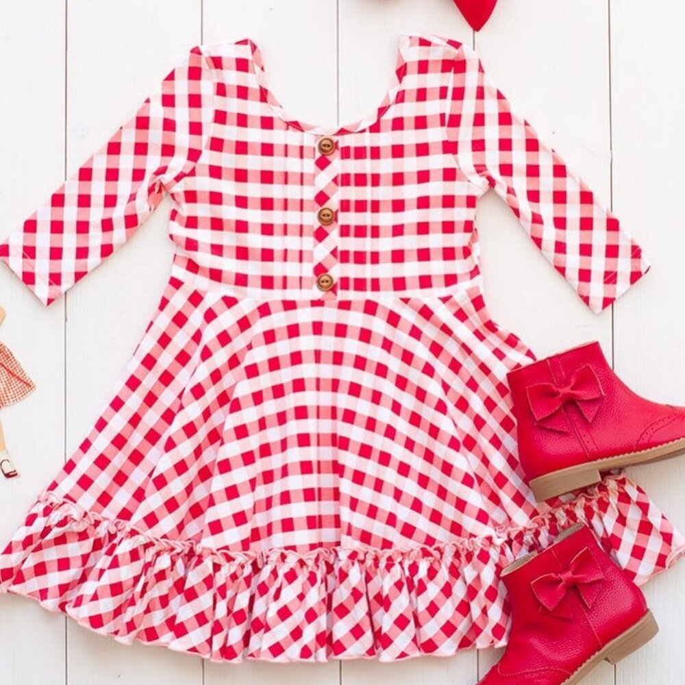 Shrimp n Grits Kids Red and White Gingham Dress